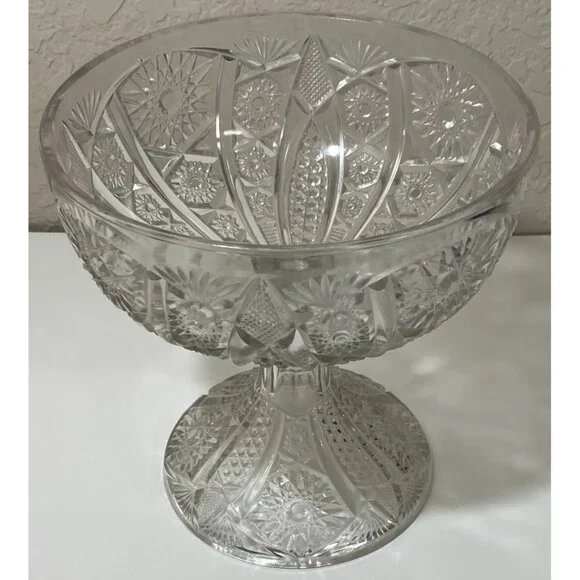 Vintage Etched Crystal Pedestal Compote Bowl Dish Candy Fruit Nuts Collectible - Picture 1 of 7